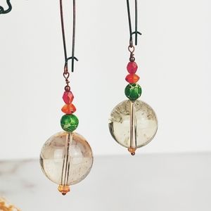 One of a Kind Quartz Carnelian & Jasper Earrings